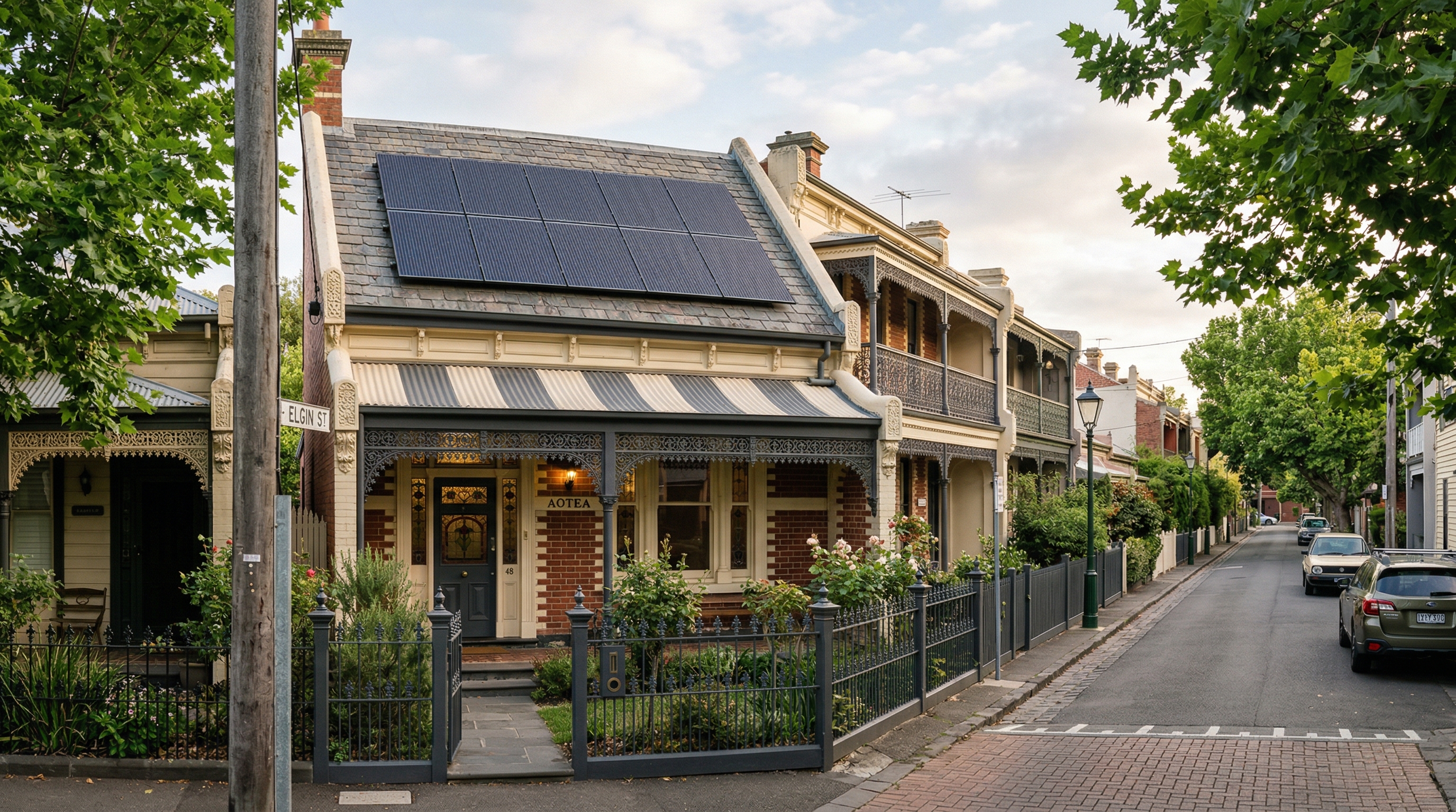 Solar panels installed on a Melbourne Victorian terrace